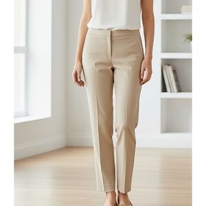 Lafayette 148 New York Wool Khaki Tan Straight Leg Dress Trousers Pants‎ Tall
